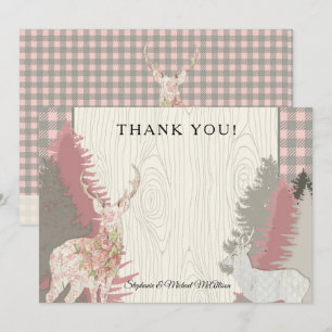 Boho Deer Bear Woodland Forest Plaid Thank You Invitation