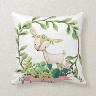 Boho Deer Cactus Succulent Baby Nursery Pillow