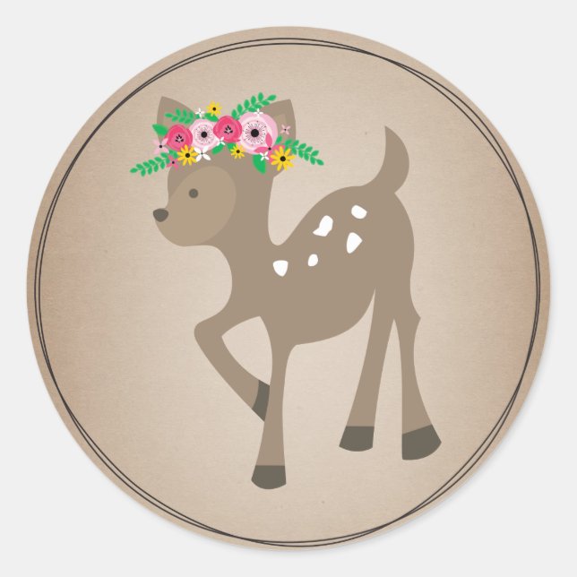 Boho Deer Cardstock Inspired Baby Shower Classic Round Sticker (Front)