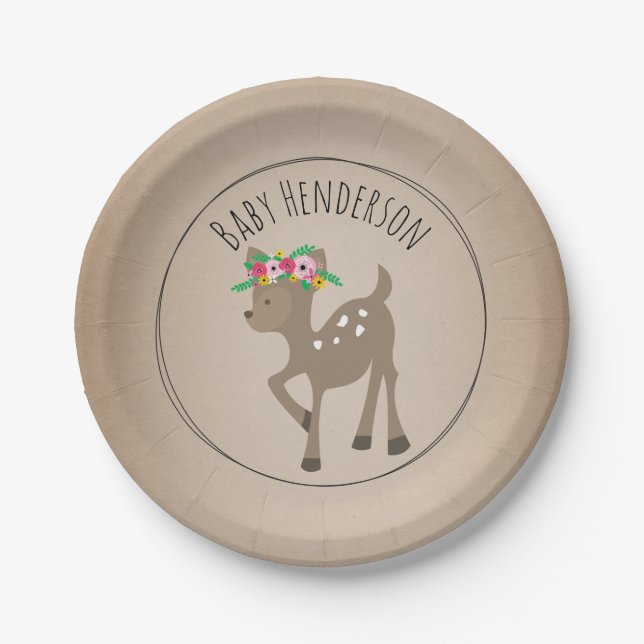 Boho Deer Cardstock Inspired Custom Baby Shower Paper Plate (Front)