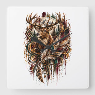 Boho Deer, Dreaming of Deer Square Wall Clock
