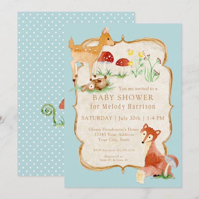 BOHO Deer Fox Owl Forest Woodsy Boy Baby Shower Invitation (Front/Back)