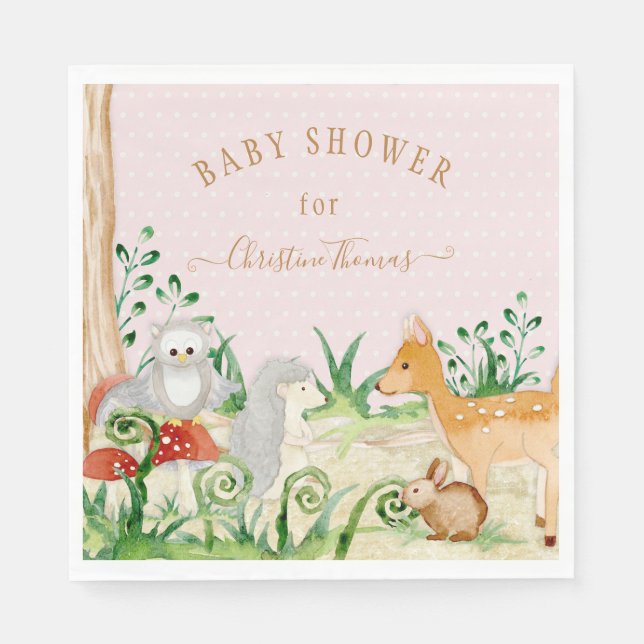 BOHO Deer Hedgehog Owl Forest Woodsy Baby Shower Napkin (Front)
