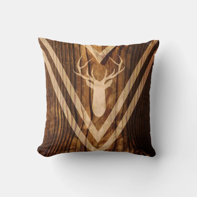 Boho deer on rustic wood cushion (Front)