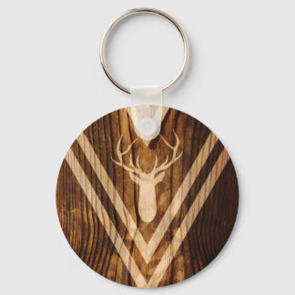Boho deer on rustic wood key ring