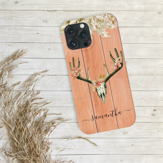  Boho Deer Skull Floral Monogram Terra Cotta  Case-Mate iPhone Case (Creator Uploaded)