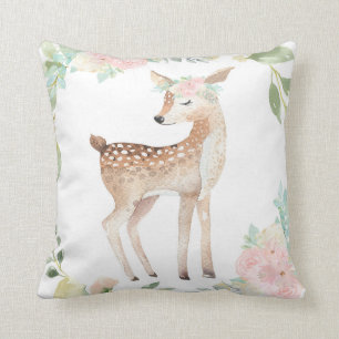 Boho Deer Woodland Blush Baby Girl Nursery Pillow