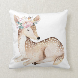 Boho Deer Woodland Floral Baby Nursery Pillow