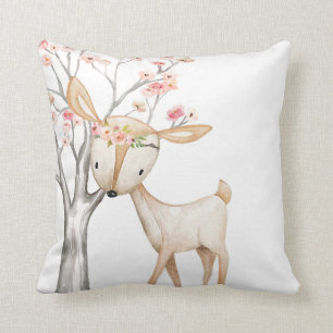 Boho Deer Woodland Floral Baby Nursery Pillow