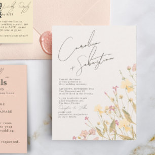 Boho Delicate Wildflowers Wedding  Invitation