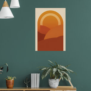 Boho Desert Arch Landscape Poster Retro Sun Terr