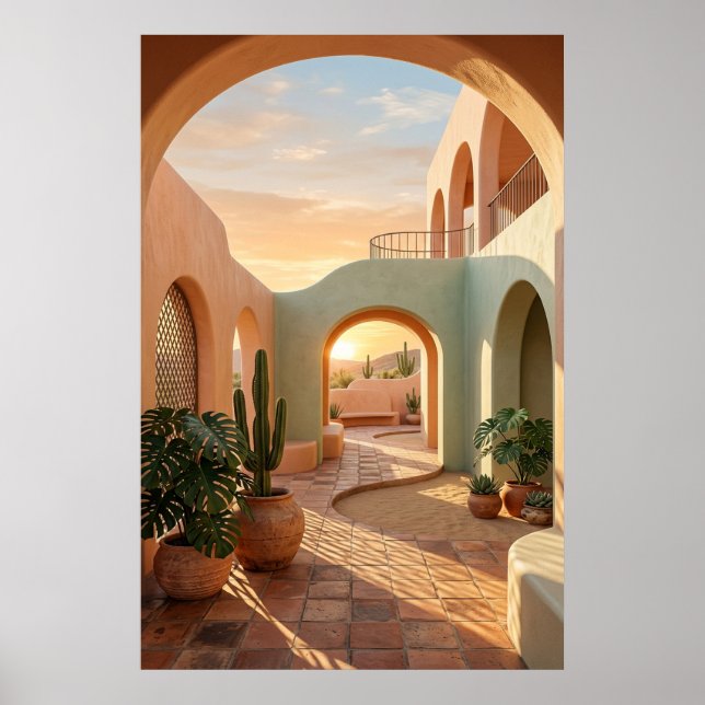 boho-desert-archway-sunset-geometric-courtyard-wal poster (Front)