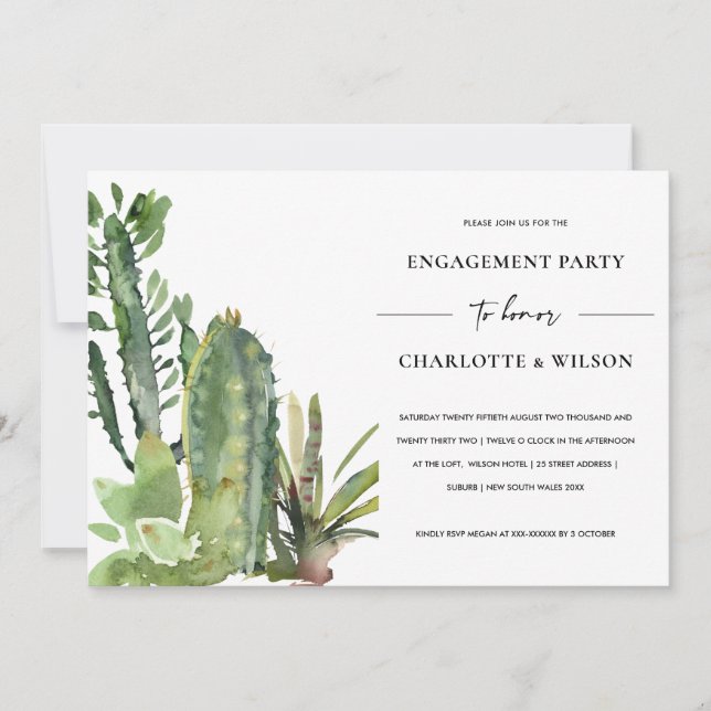 BOHO DESERT CACTI SUCCULENT FAUNA ENGAGEMENT INVITATION (Front)