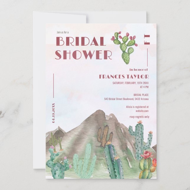 Boho Desert Cactus Arizona bridal shower Invitation (Front)
