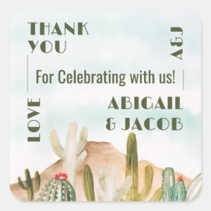 Boho Desert Cactus Arizona Destination Wedding Square Sticker