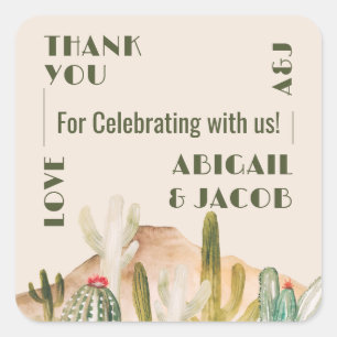 Boho Desert Cactus Arizona Destination Wedding Square Sticker