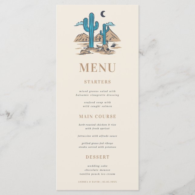 Boho Desert Cactus Arizona Phoenix Wedding Menu (Front)