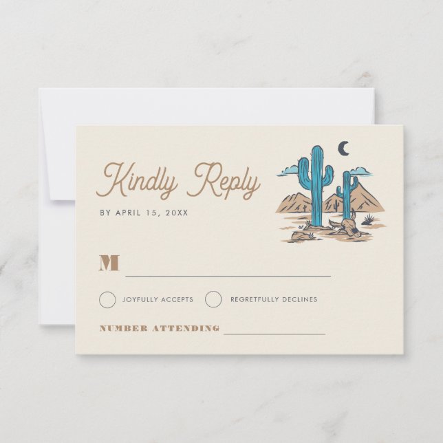 Boho Desert Cactus Arizona Southwestern Wedding RSVP Card (Front)