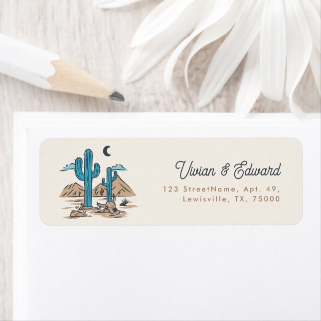 Boho Desert Cactus Arizona Wedding Return Address (Insitu)