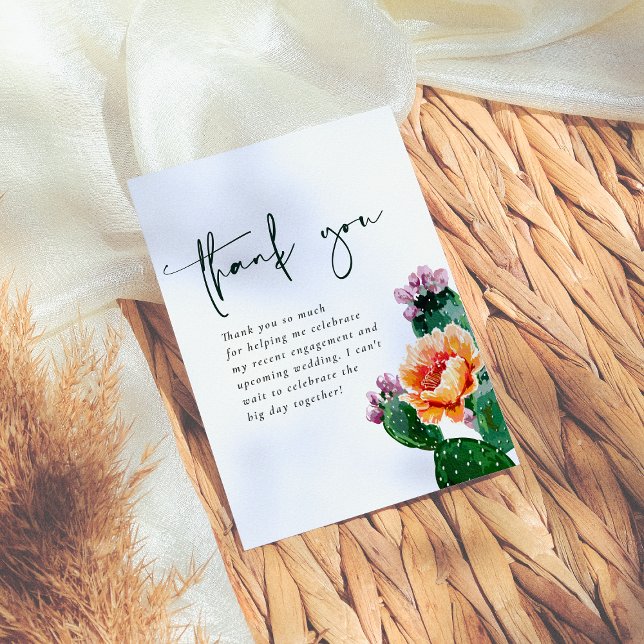 Boho Desert Cactus & Flowers Fiesta Bridal Shower Thank You Card (Creator Uploaded)