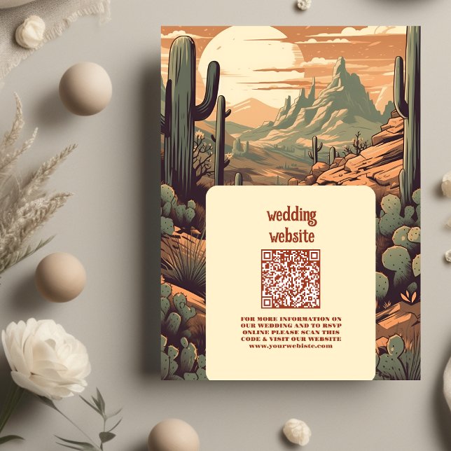 Boho Desert Cactus Illustrated Wedding QR Code Enclosure Card (Creator Uploaded)