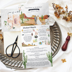 Boho Desert Cactus   Illustrated Wedding Tri-Fold Invitation