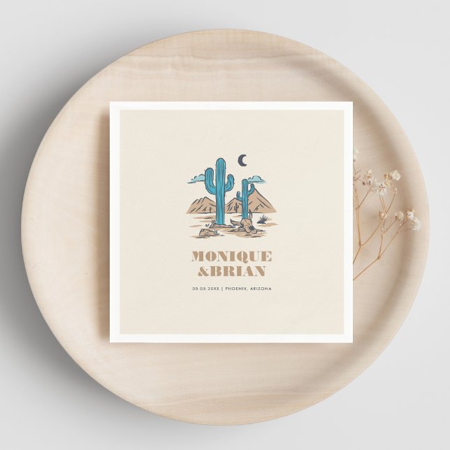 Boho Desert Cactus Retro Phoenix Arizona Wedding Napkin (Creator Uploaded)