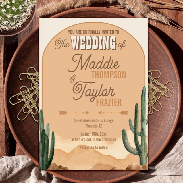 Boho Desert Cactus Rustic Southwestern Wedding Invitation (Creator Uploaded)