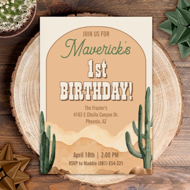 Boho Desert Cactus Southwestern Birthday Party Invitation (Creator Uploaded)