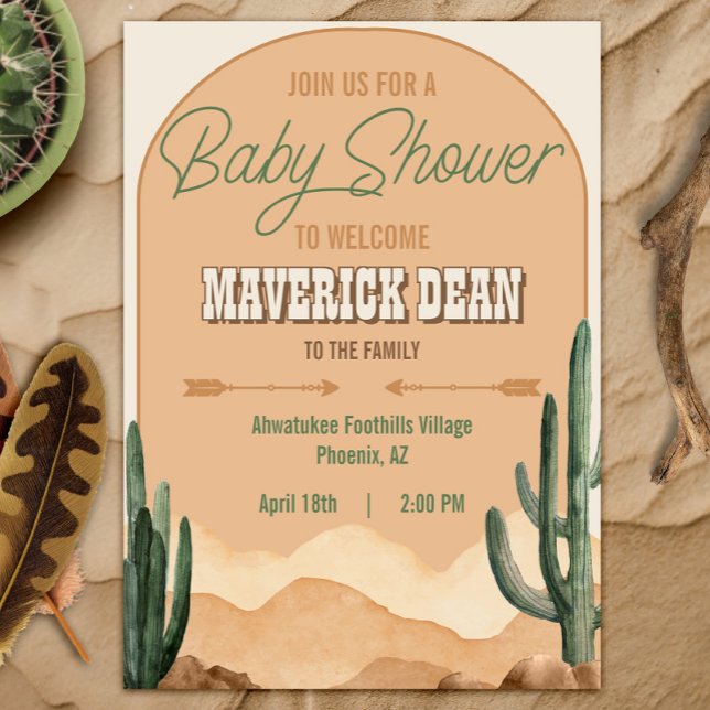 Boho Desert Cactus Southwestern Cowboy Baby Shower Invitation (Creator Uploaded)