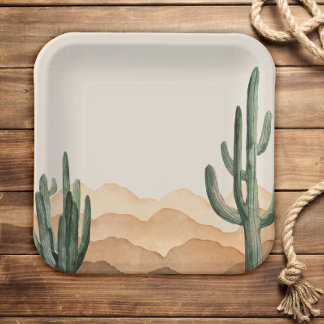 Boho Desert Cactus Southwestern Cowboy or Cowgirl Paper Plate