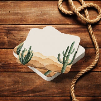Boho Desert Cactus Southwestern Cowboy or Cowgirl Square Paper Coaster