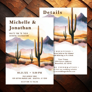 Boho Desert Cactus Western All in One Wedding Invitation