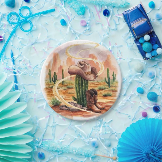 Boho Desert Cowboy Birthday Paper Plate (Party)