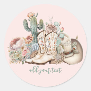 Boho desert cowgirl cowboy boots cowboy hat classic round sticker