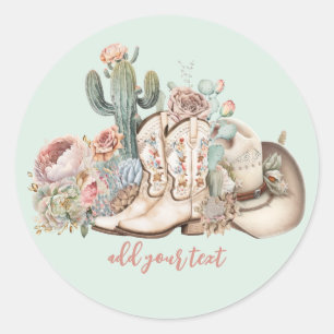 Boho desert cowgirl cowboy boots cowboy hat classic round sticker