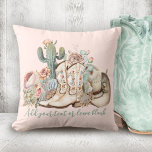 Boho desert cowgirl cowboy boots cowboy hat cushion<br><div class="desc">Boho desert scene,  cowboy boots,  cowboy hat,  cactuses and flowers - western style,  boho,  cowgirl design with washed colours.</div>