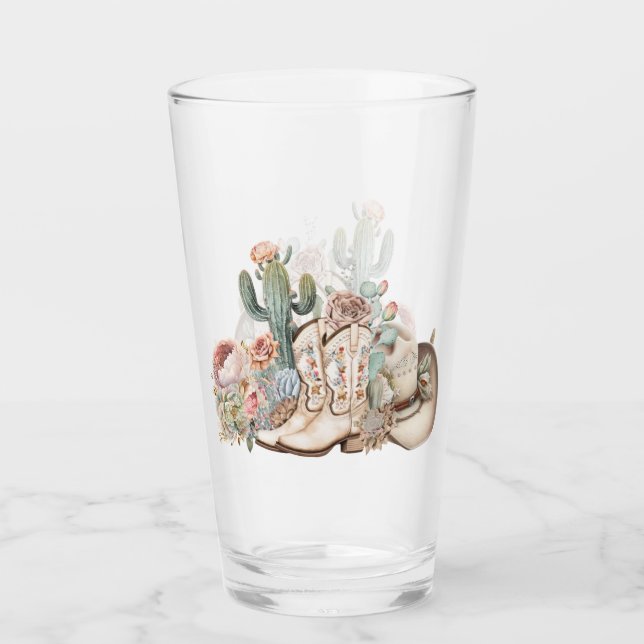 Boho desert cowgirl cowboy boots cowboy hat glass (Front)