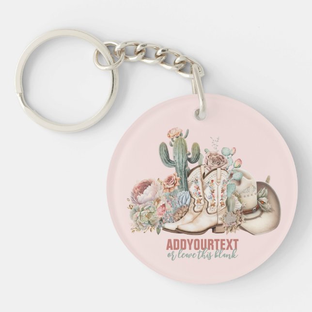 Boho desert cowgirl cowboy boots cowboy hat key ring (Front)