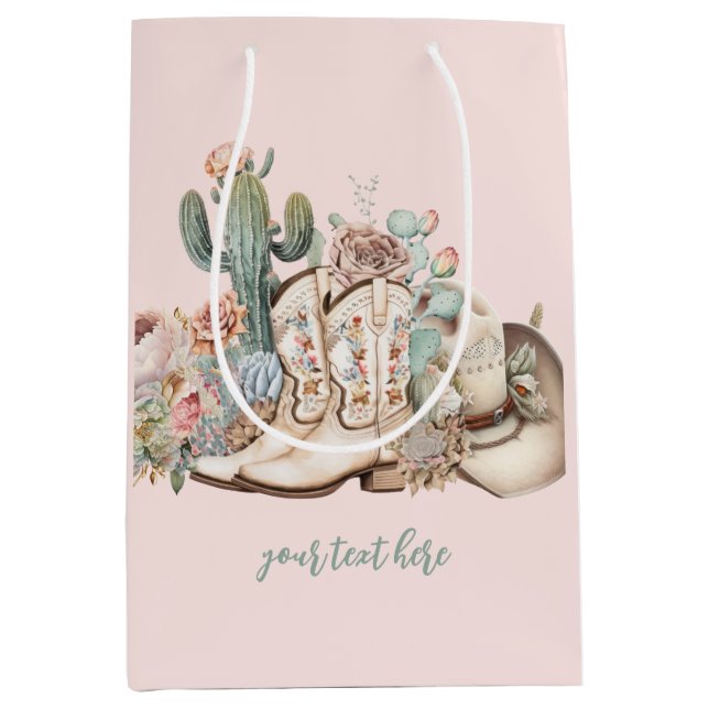 Boho desert cowgirl cowboy boots cowboy hat medium gift bag (Front)