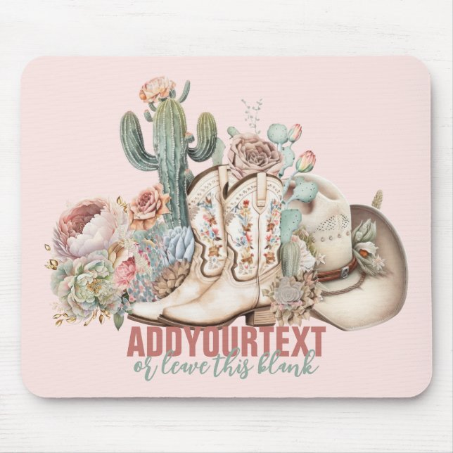 Boho desert cowgirl cowboy boots cowboy hat mouse mat (Front)