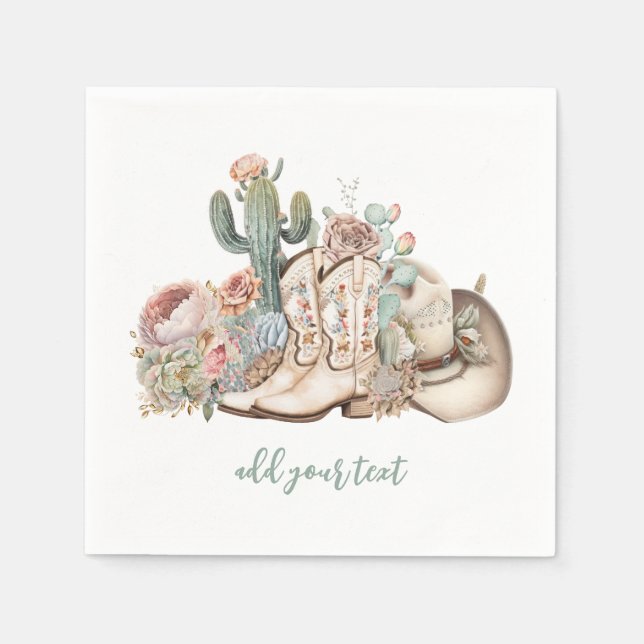 Boho desert cowgirl cowboy boots cowboy hat napkin (Front)