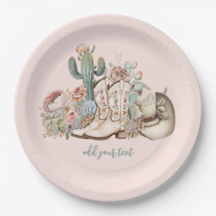 Boho desert cowgirl cowboy boots cowboy hat paper plate