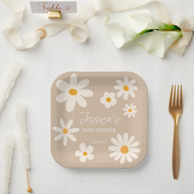 Boho desert daisy retro baby shower customised paper plate (Wedding)