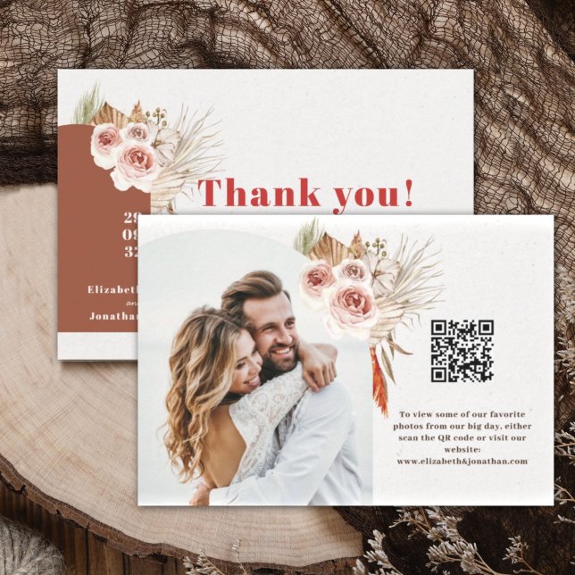 Boho desert dried flowers earth tones arch thank y thank you card (Creator Uploaded)
