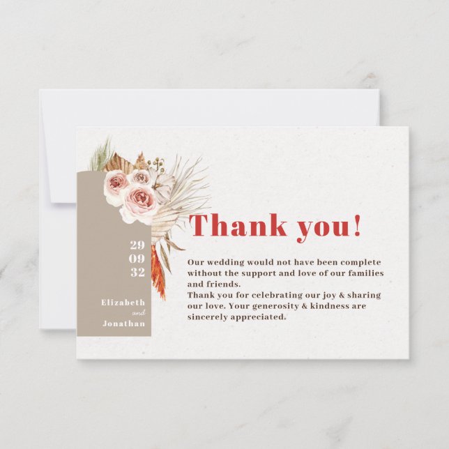 Boho desert dried flowers earth tones arch thank you card (Front)