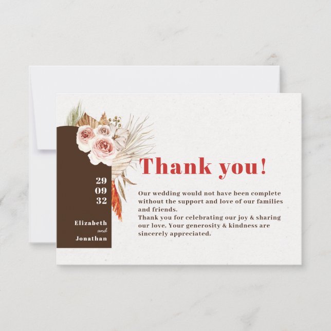 Boho desert dried flowers earth tones thank you card (Front)