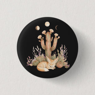Boho Desert Fennec Fox Sleeping Under Saguaro Cact 3 Cm Round Badge