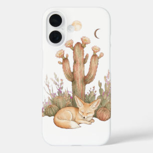 Boho Desert Fennec Fox Sleeping Under Saguaro Cact iPhone 16 Case