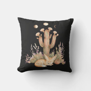 Boho Desert Fennec Fox Sleeping Under Saguaro Cact Cushion
